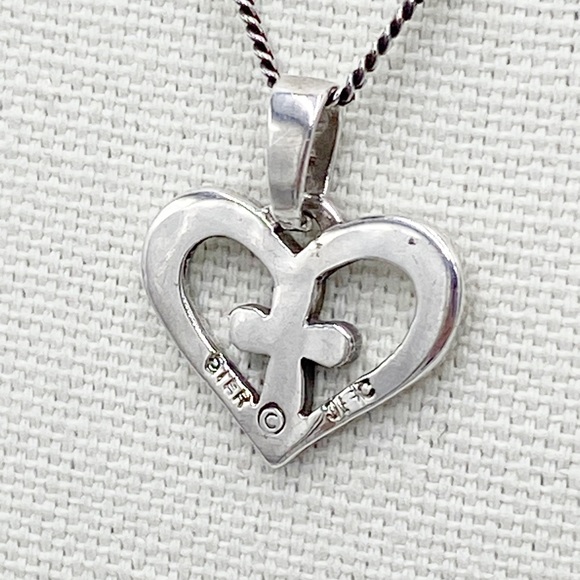 Jeep Collins Sterling Silver Heart Cross Pendant Necklace - Picture 6 of 10
